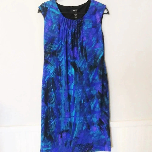 Style & Co Blue Print Sheath Dress Size 8 - Picture 1 of 4